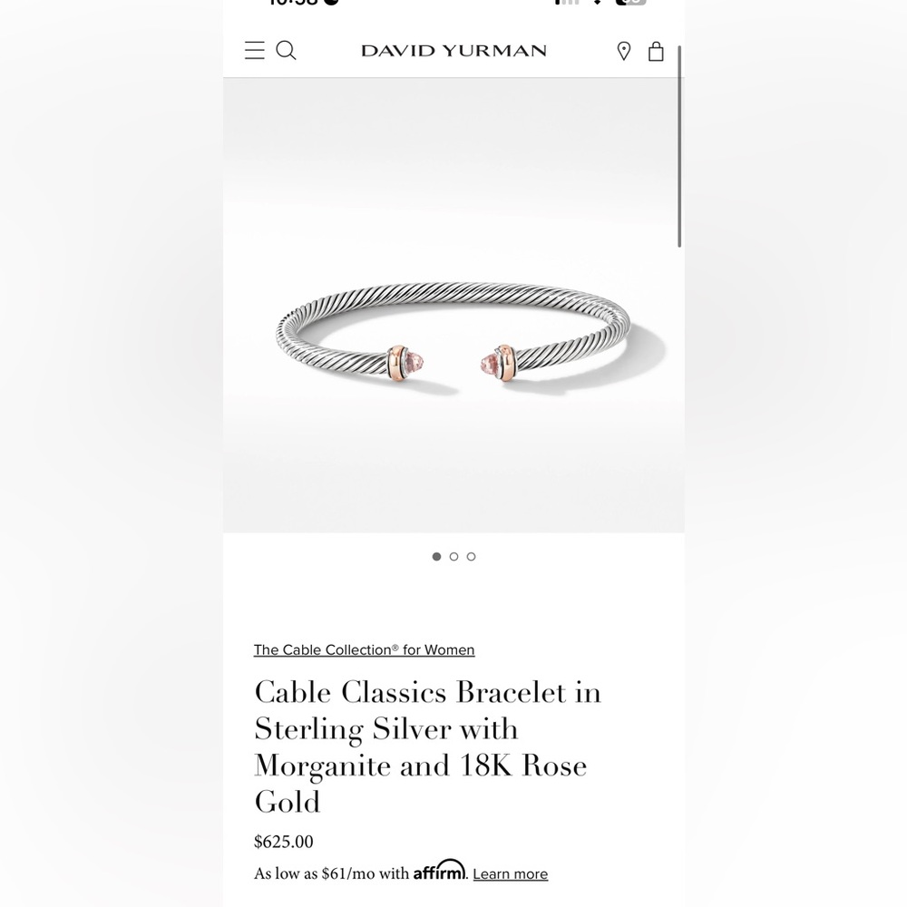 David yurman cable bracelet w 18k rose gold & morganite 4 MM
